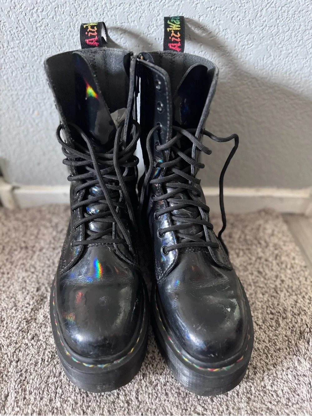 Rare Dr. Martens Jadon Hi Rainbow Holographic boot